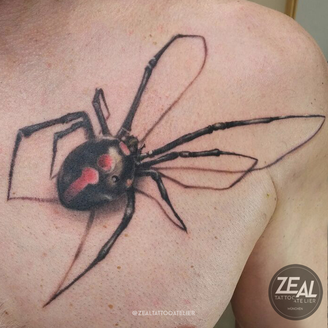 black widow tattoo, insect tattoo, realistic tattoo