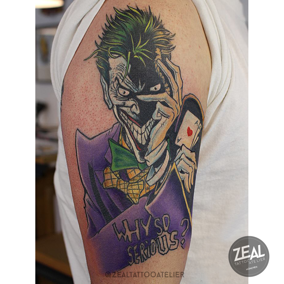 joker tattoo, villains tattoo, dc tattoo, comic tattoo